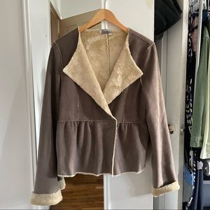 ALYSI Taupe Brown Suede Faux Fur Cropped Wrap Jacket